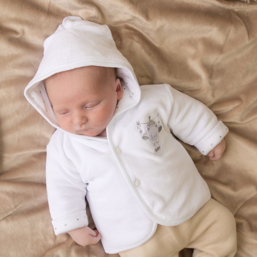 Clothing Dandelion Jackets, Coats & Pramsuits | White Tiny Bear Velour Jacket