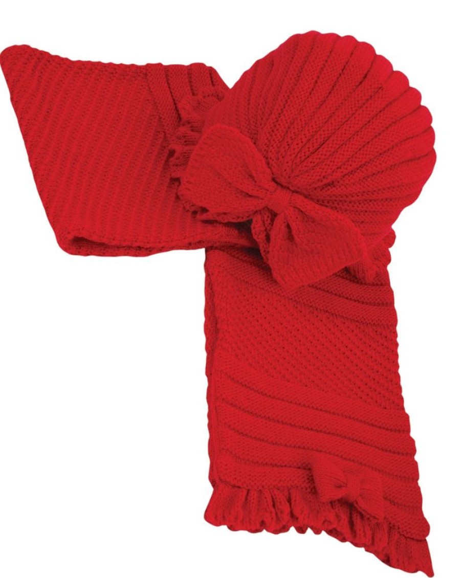 Clothing Millie & Ralph Knitwear | Sarah Louise Red Knitted Turban Hat With Bow