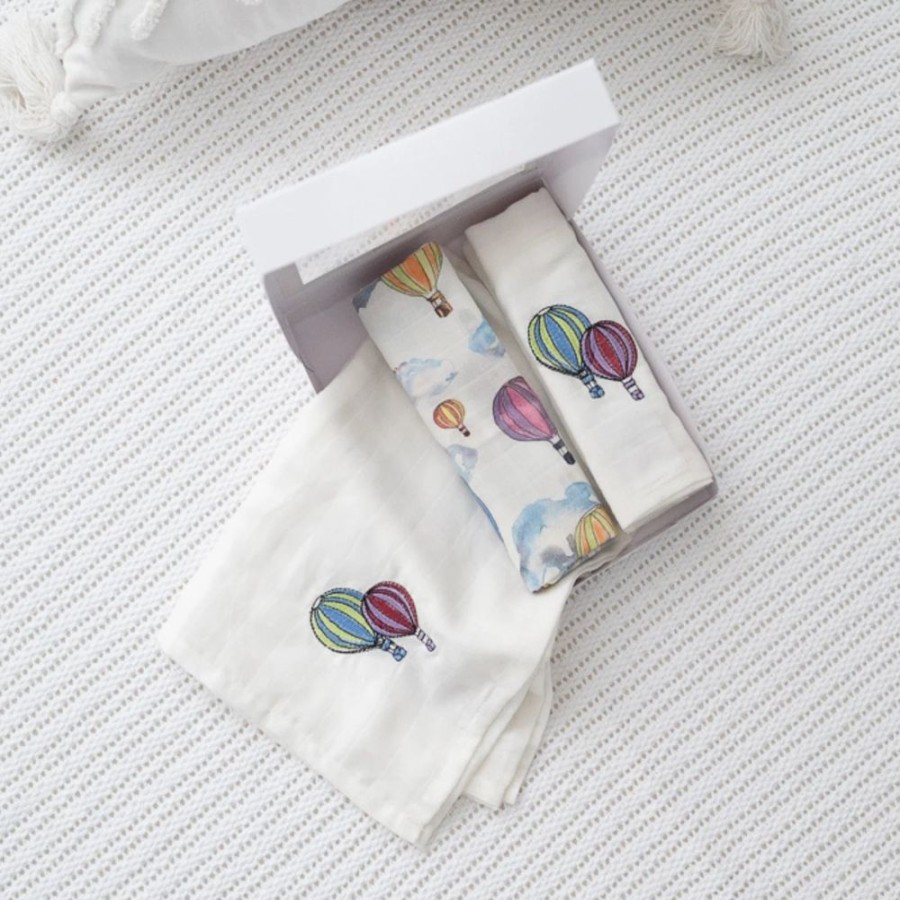 Clothing Gilded Bird Blankets | Gilded Bird Muslin Swaddle Set Of 3 - Balloon Festival