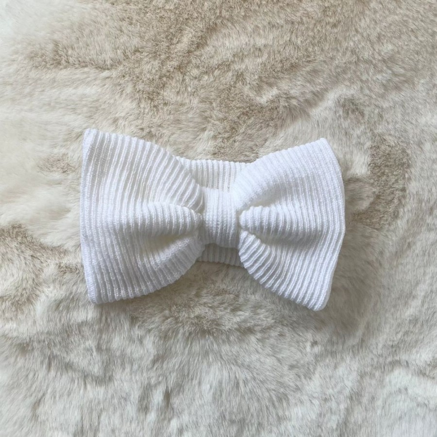 Clothing Millie & Ralph Knitwear | Large Bow Knitted White Headband