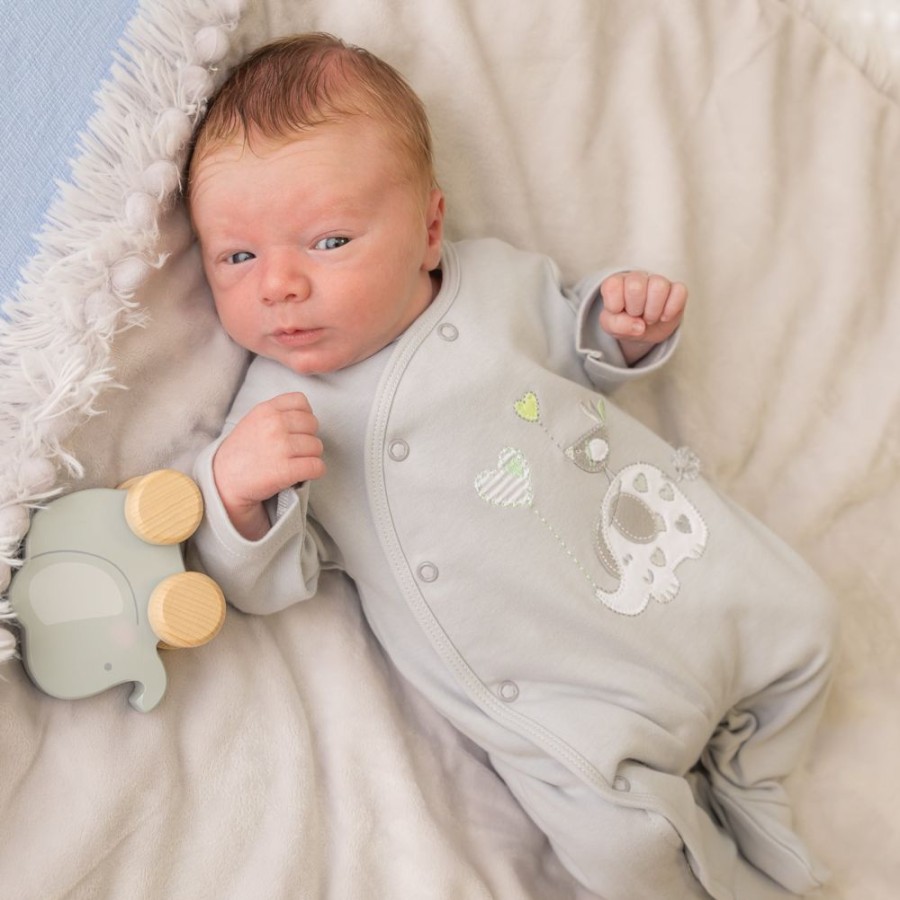 Clothing Dandelion Sleepsuits | Elephant & Bird Grey Cotton Sleepsuit | Millie & Ralph