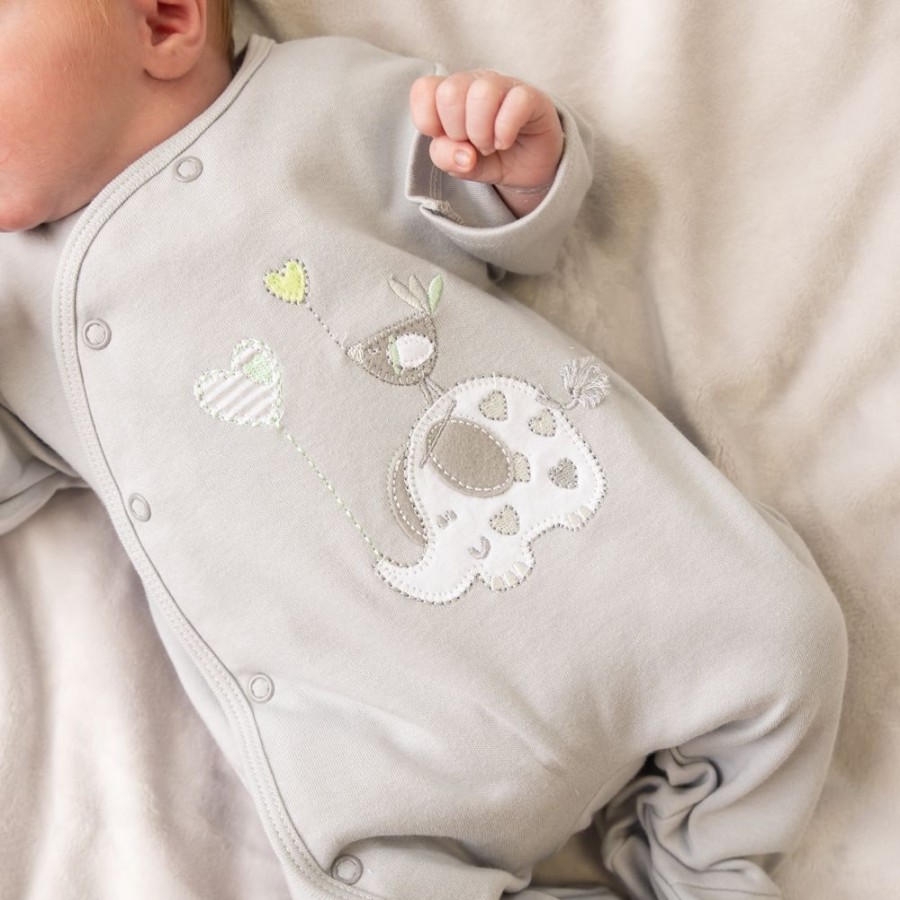 Clothing Dandelion Sleepsuits | Elephant & Bird Grey Cotton Sleepsuit | Millie & Ralph