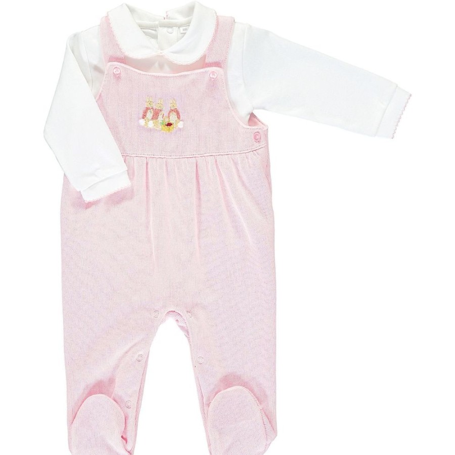 Clothing Mini La Mode Knitwear | Pink Knitted Flopsy Bunny Dungaree Set & Bodysuit