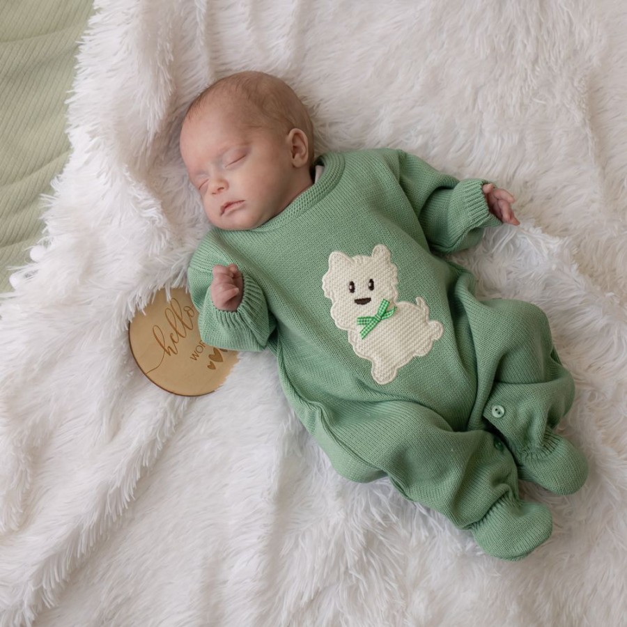 Clothing Dandelion Outfits | Moss Green Scotty Dog Knitted Onesie