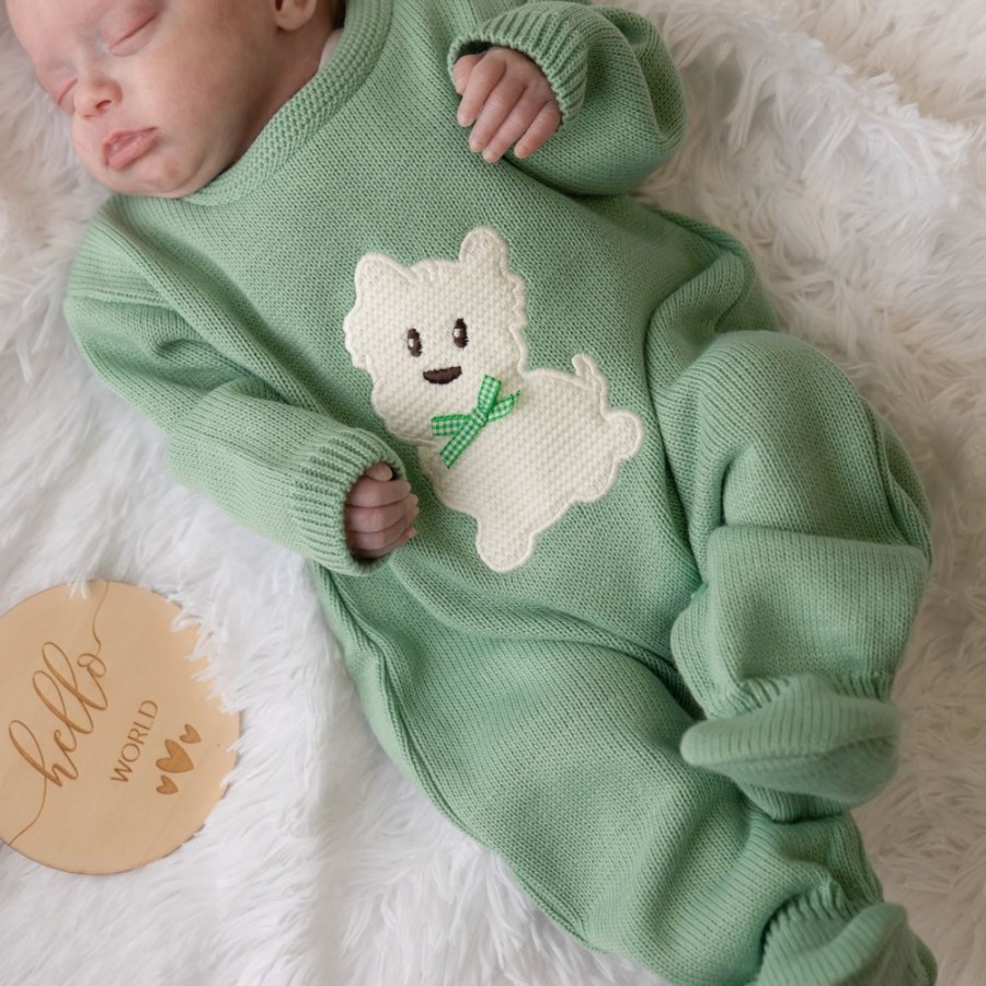 Clothing Dandelion Outfits | Moss Green Scotty Dog Knitted Onesie