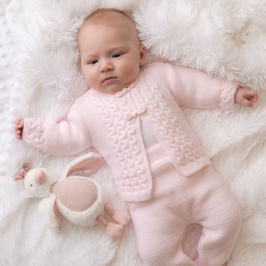 Clothing Dandelion Knitwear | Pink Cable Knitted Jacket Set