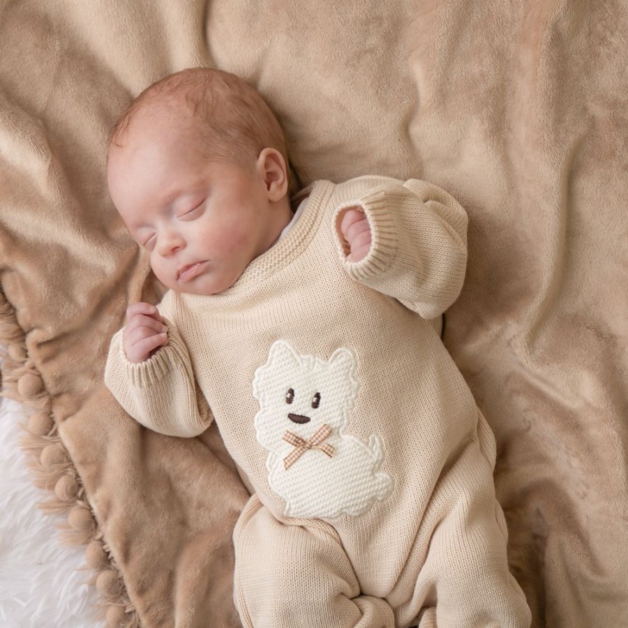 Clothing Dandelion Knitwear | Taupe Scotty Dog Knitted Onesie