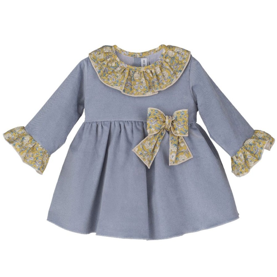 Clothing Calamaro Outfits | Blue Multiprint Floral Collar & Bow Dress