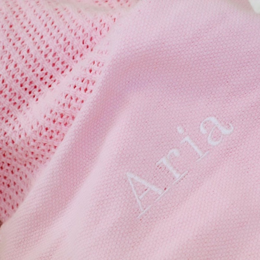 Nursery & Home Millie & Ralph Blankets | Personalised Name Pink Cotton Cellular Blanket