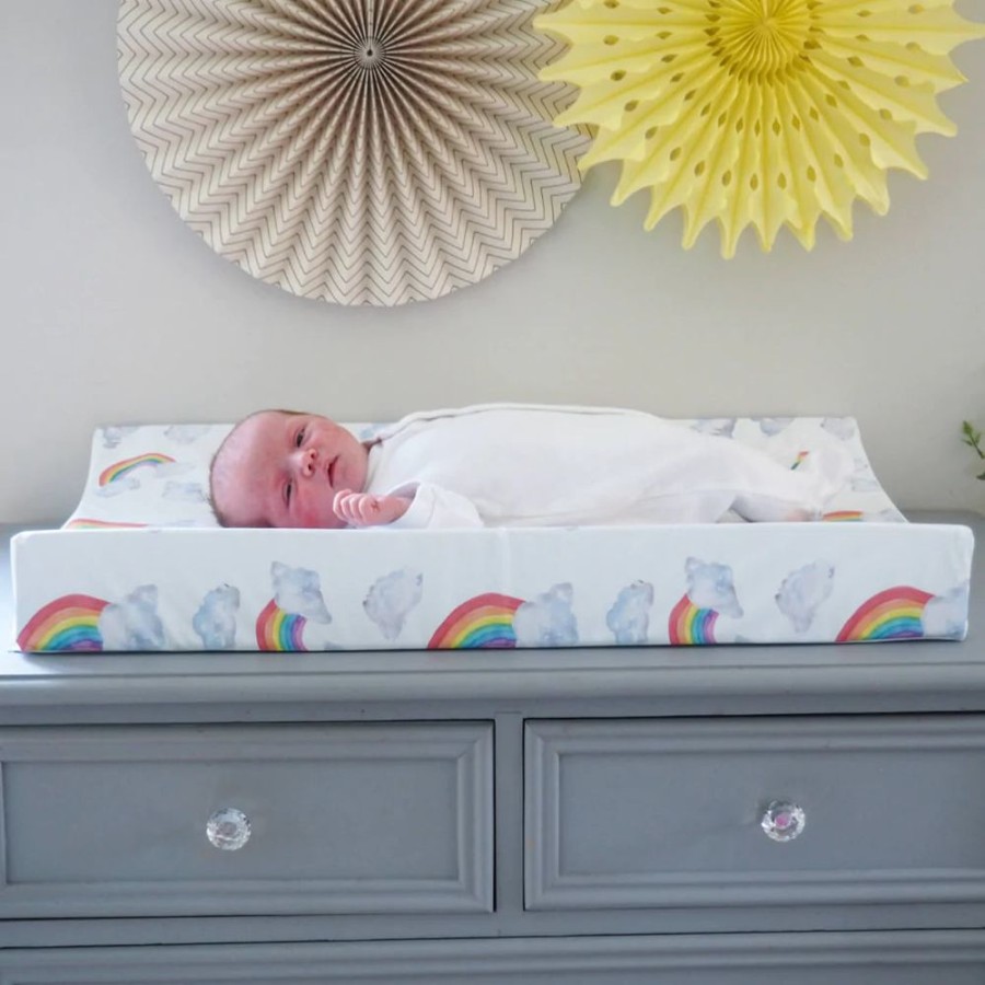 Nursery & Home Millie & Ralph Changing Mats | Gilded Bird Wedge Changing Mat - Rainbow On White