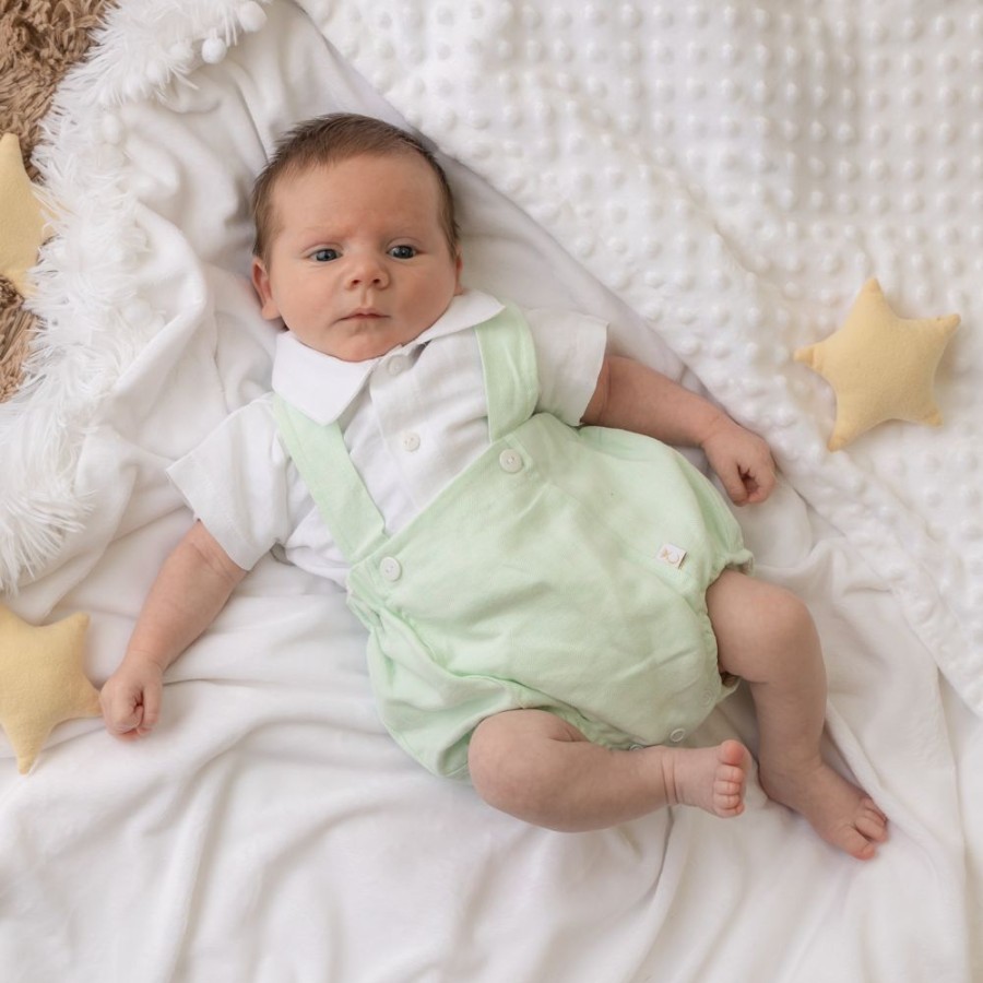 Clothing Caramelo Rompers | Mint Linen Dungaree Romper