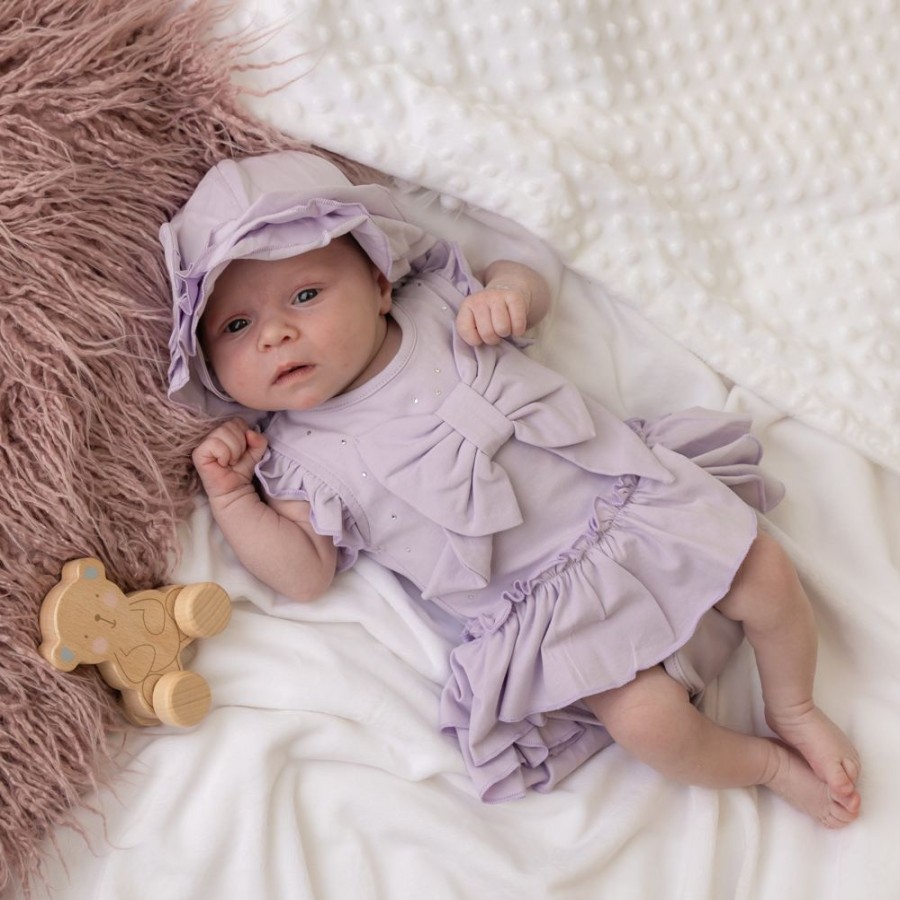 Clothing Caramelo Hats | Lilac Diamante Peplum Bow Romper With Hat