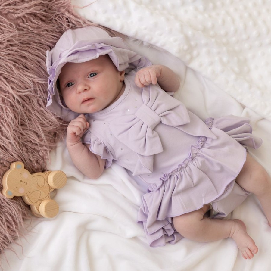 Clothing Caramelo Hats | Lilac Diamante Peplum Bow Romper With Hat