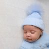 Clothing Millie & Ralph Hats | First Size Blue Ribbed Fur Single Pom Hat