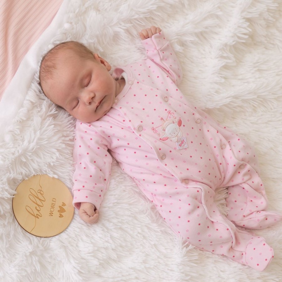 Clothing Dandelion Sleepsuits | Pink 'Hanging Bear' Star Print Sleepsuit | Millie & Ralph