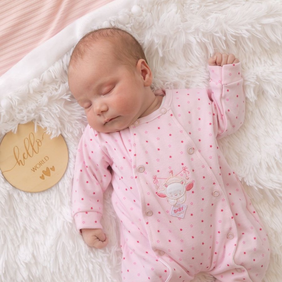 Clothing Dandelion Sleepsuits | Pink 'Hanging Bear' Star Print Sleepsuit | Millie & Ralph