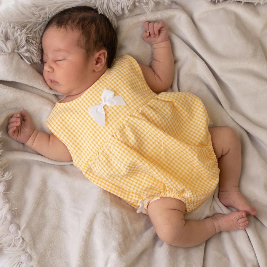 Clothing Pex Rompers | Yellow Gingham Romper With Bows