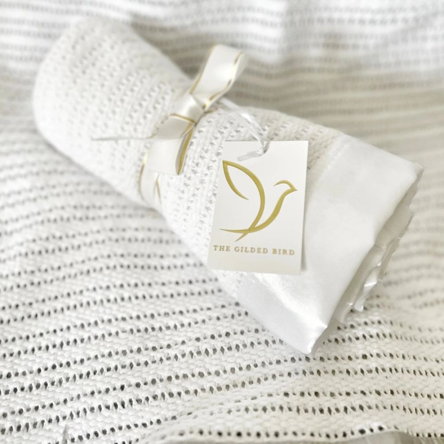 Clothing Millie & Ralph Blankets | Gilded Bird Classic British Cellular Blanket - White Trim