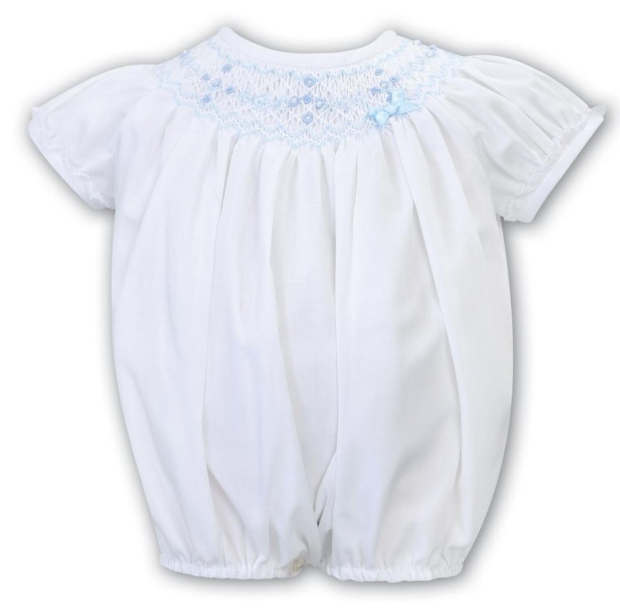 Clothing Sarah Louise Rompers | White Blue Short Sleeve Bubble Romper