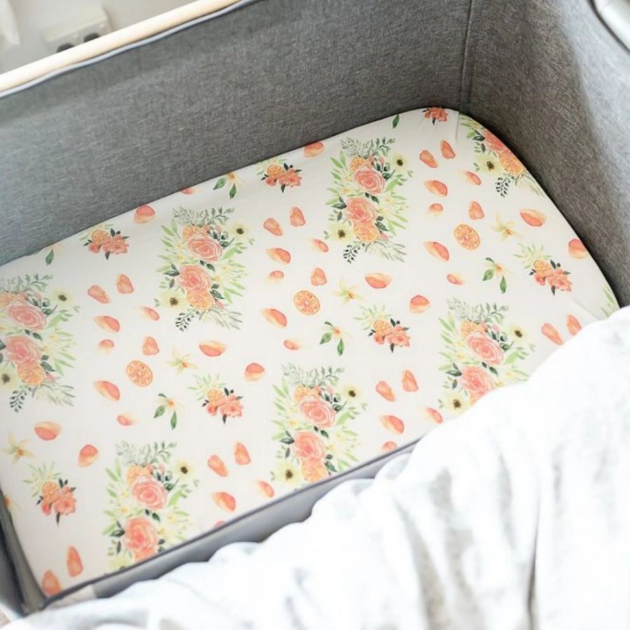 Nursery & Home Millie & Ralph Bedding & Sleepwear | Gilded Bird Orange Bloom Bedside Crib Sheet/Changing Mat Cover