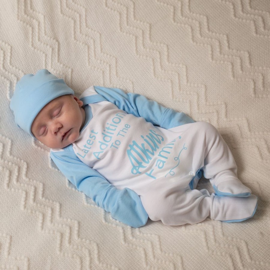 Clothing Millie & Ralph Sleepsuits | Personalised 'Latest Addition To The...Family' Blue Sleepsuit Set