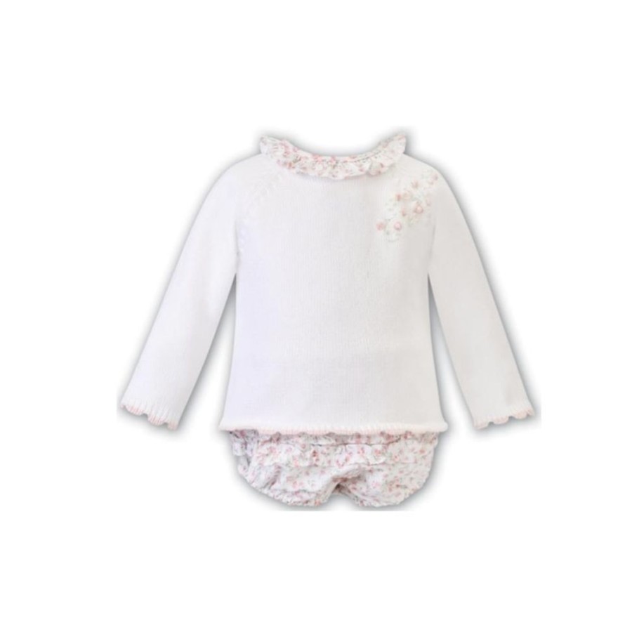 Clothing Sarah Louise Knitwear | White Knitted Floral Bloomer Set