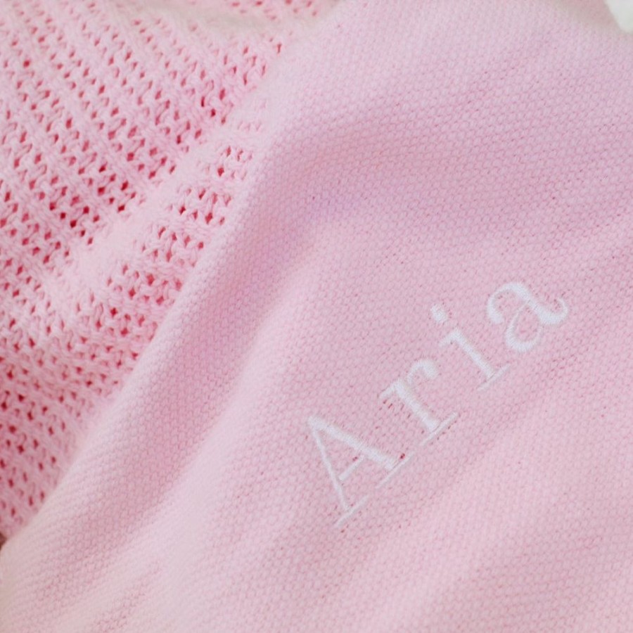 Personalised Millie & Ralph | Personalised Name Pink Cotton Cellular Blanket