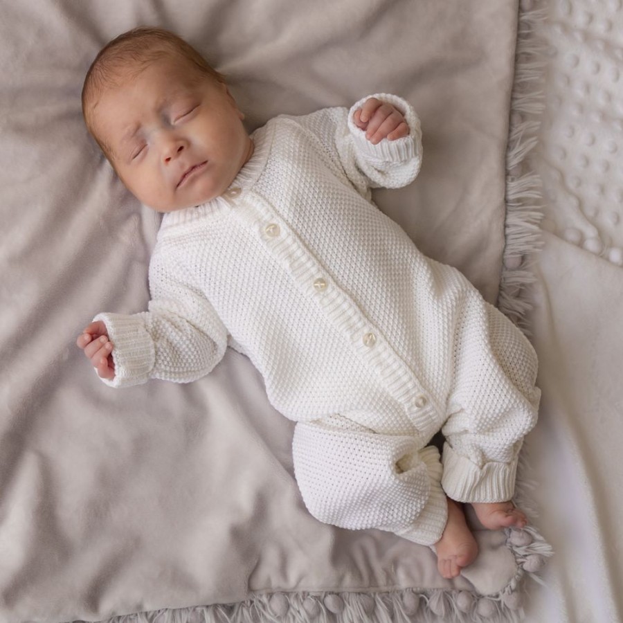 Clothing Dandelion Outfits | White Scallop Edge Knitted Onesie