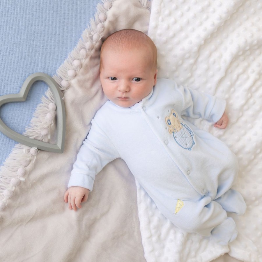 Clothing Dandelion Sleepsuits | Blue Mouse & Tea Cup Velour Sleepsuit