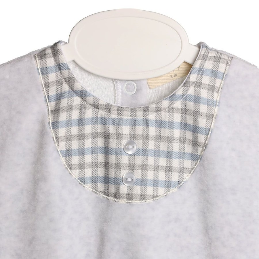 Clothing Millie & Ralph Sleepsuits | Grey Velour Gingham Chest Detail All In One