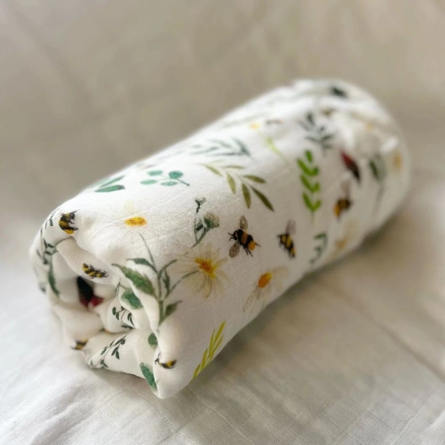 Nursery & Home Millie & Ralph Blankets | Gilded Bird Bamboo Baby Muslin Blanket - Wild Bee