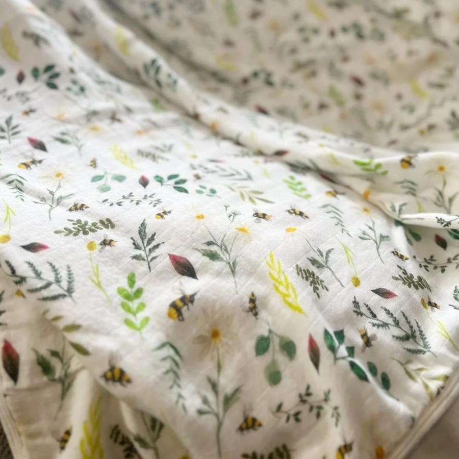 Nursery & Home Millie & Ralph Blankets | Gilded Bird Bamboo Baby Muslin Blanket - Wild Bee