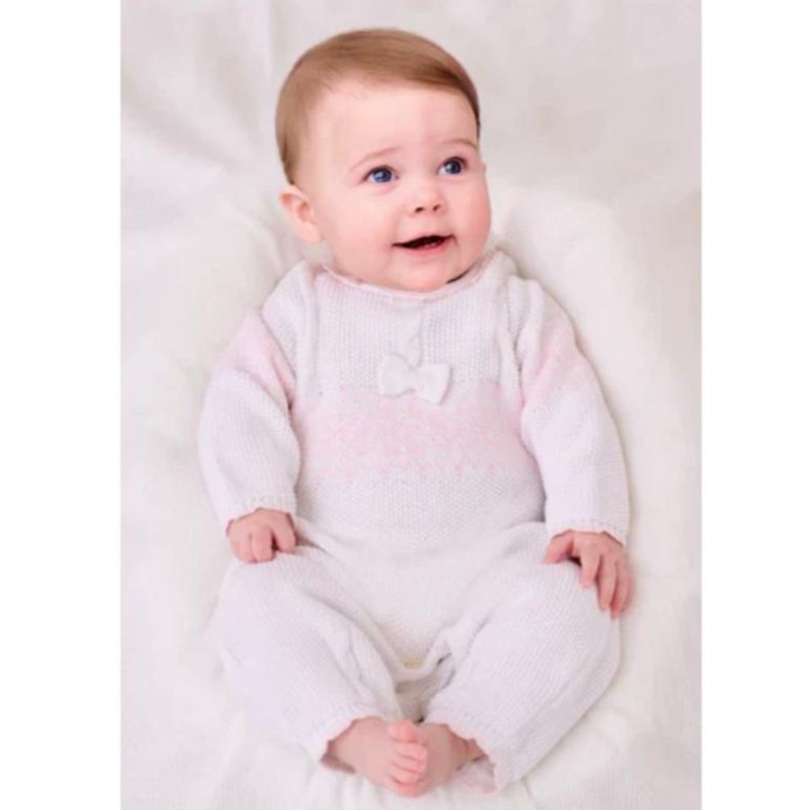 Clothing Sarah Louise Knitwear | White Pink Bow Fairisle Knitted All In One