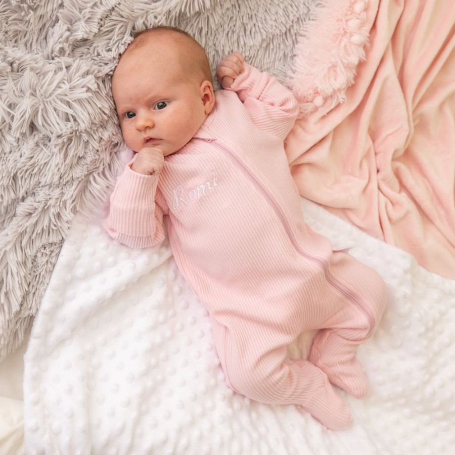 Personalised Millie & Ralph | Embroidered Personalised Pink Baby Sleepsuit | Millie & Ralph