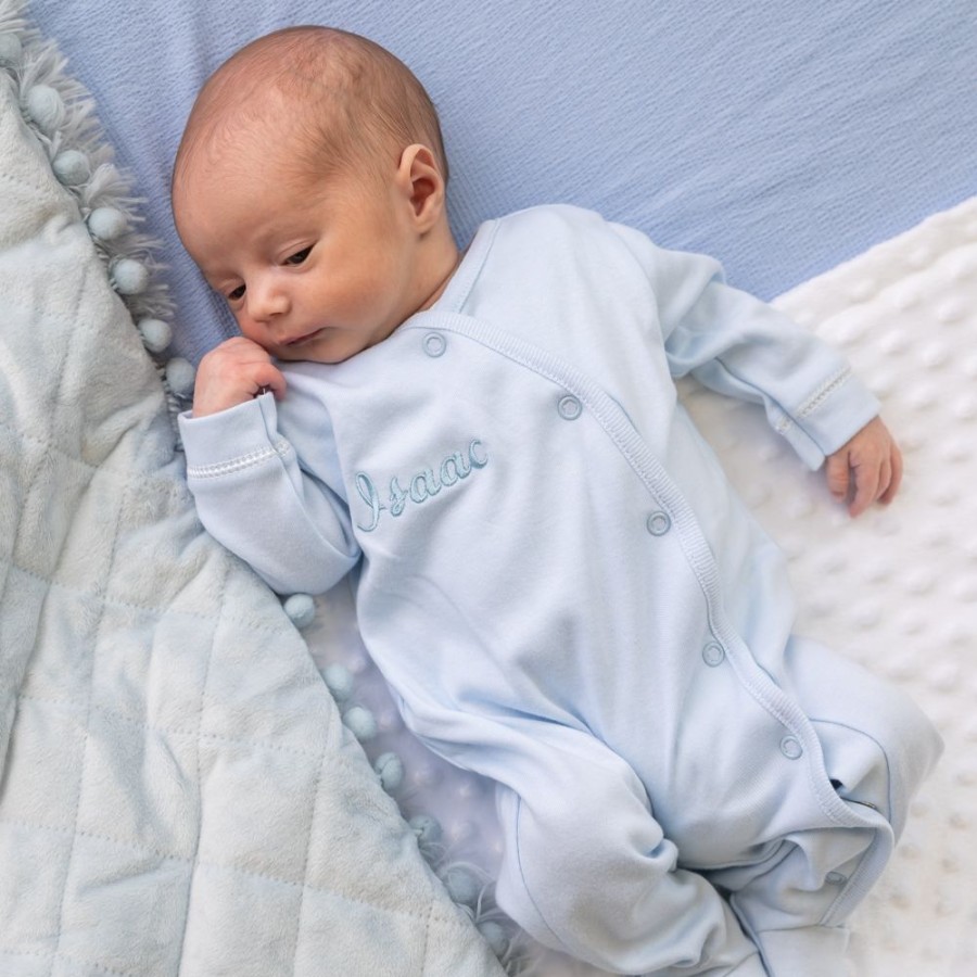 Personalised Millie & Ralph | Blue Personalised Name Popper Sleepsuit