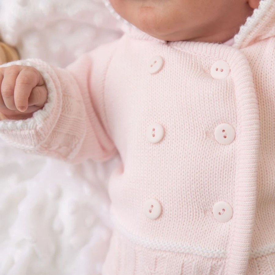 Clothing Dandelion Knitwear | Pink & White Knitted Jacket