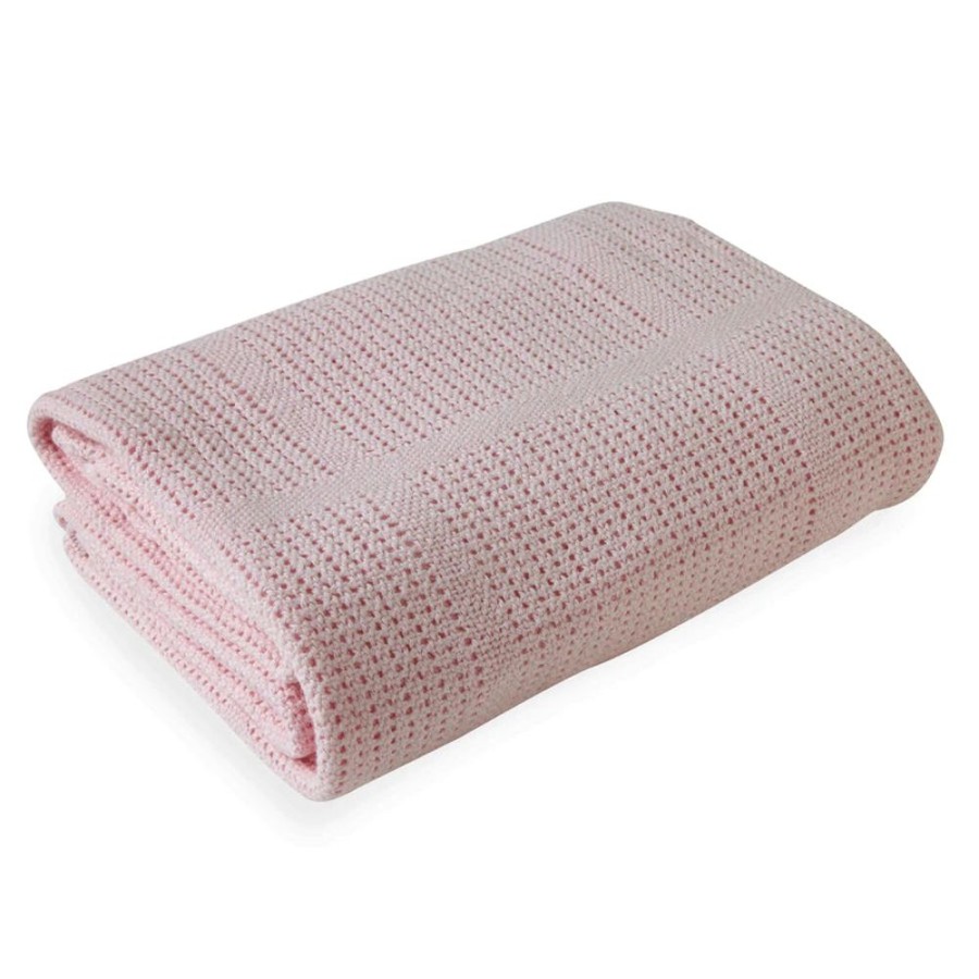 Nursery & Home Millie & Ralph Bedding & Sleepwear | Pink Soft Cotton Cellular Pram Blanket