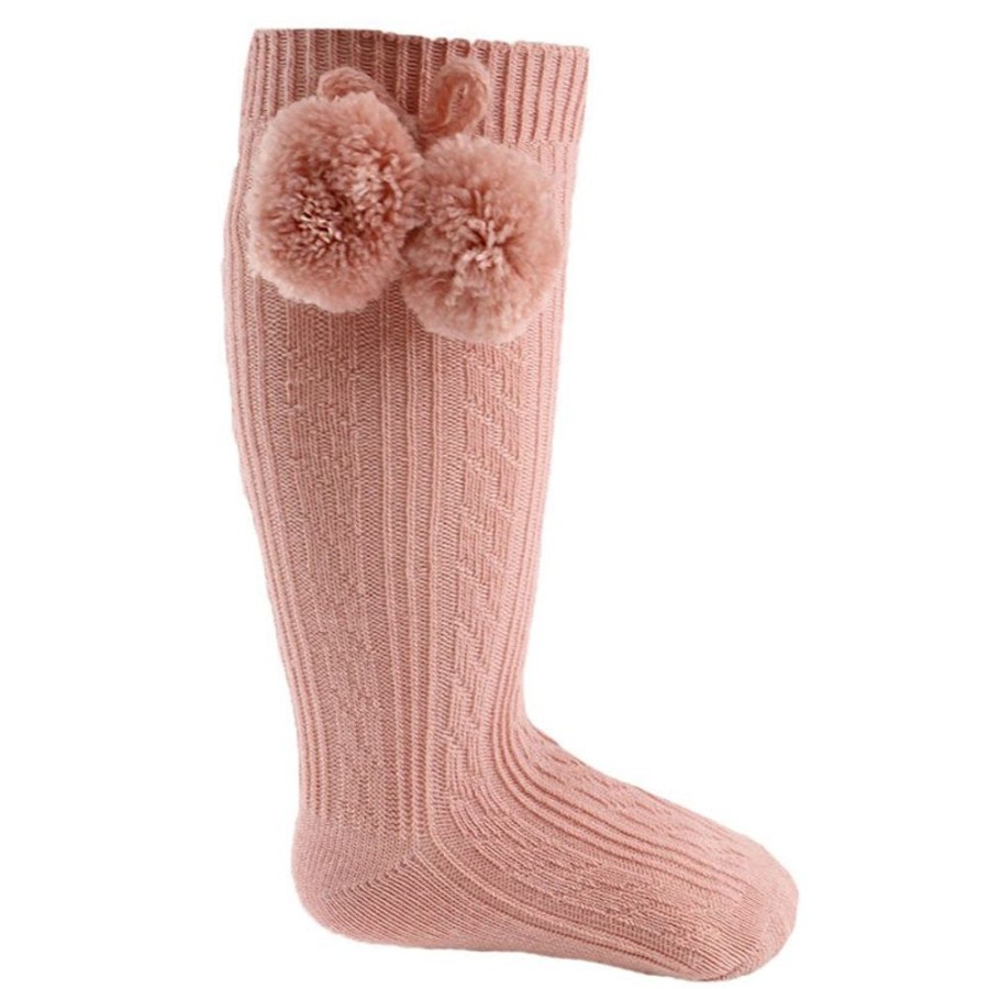 Clothing Millie & Ralph Socks & Tights | Knee High Pom Pom Socks - Rose Gold