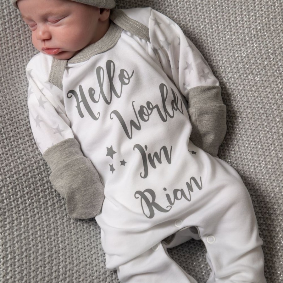 Clothing Millie & Ralph Sleepsuits | Hello World I'M..' Light Grey Contrast Sleepsuit Set | Millie & Ralph