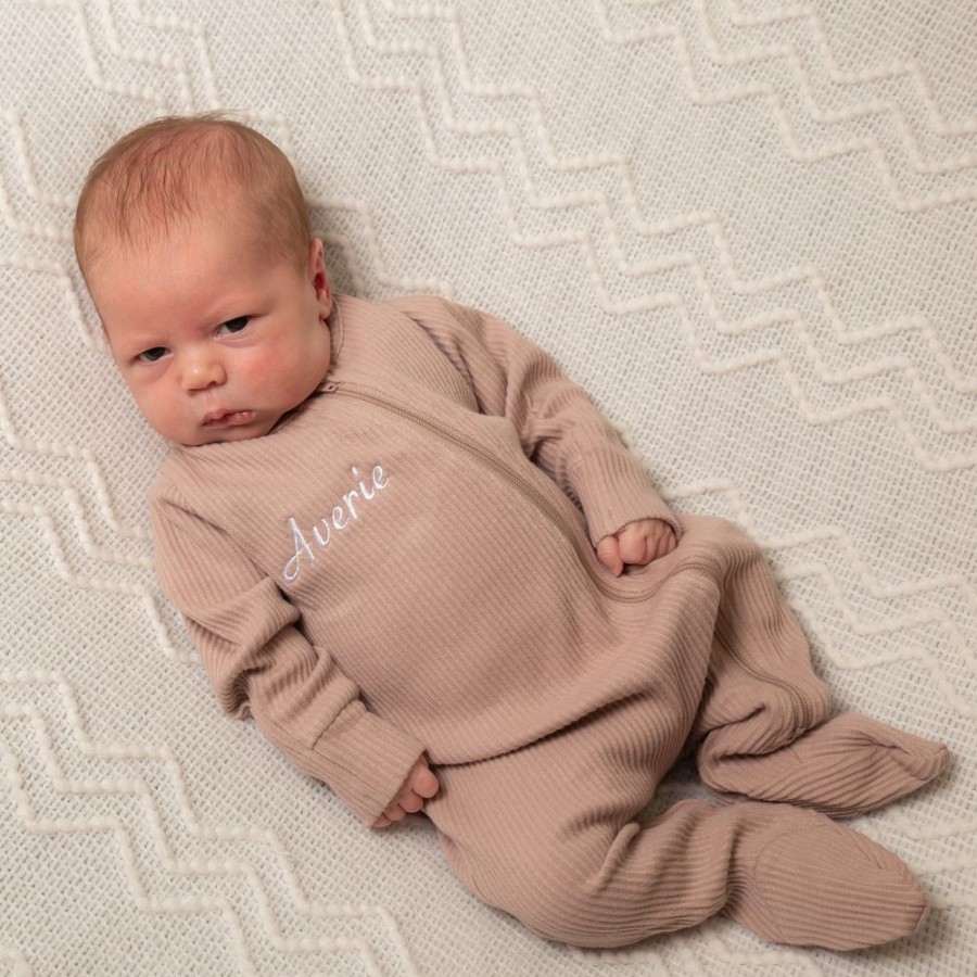 Clothing Millie & Ralph Sleepsuits | Mocha Ribbed Sleepsuit | All In One Sleepsuit | Millie & Ralph