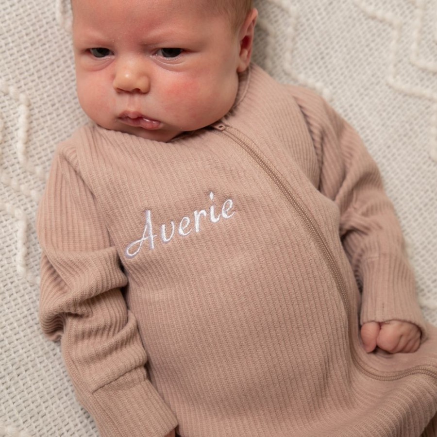 Clothing Millie & Ralph Sleepsuits | Mocha Ribbed Sleepsuit | All In One Sleepsuit | Millie & Ralph