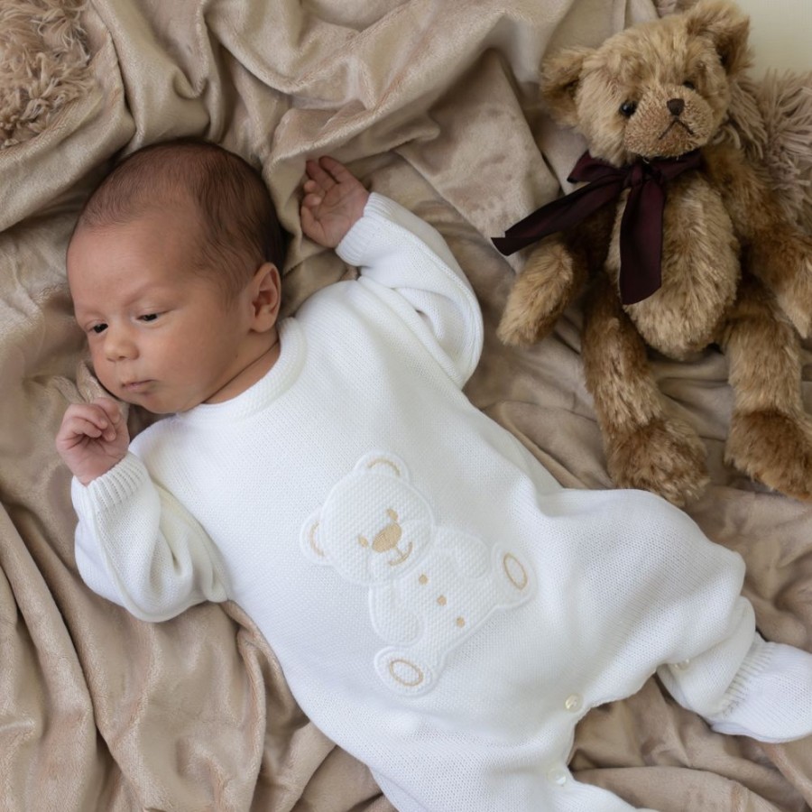 Clothing Dandelion Knitwear | White Teddy Knitted Onesie