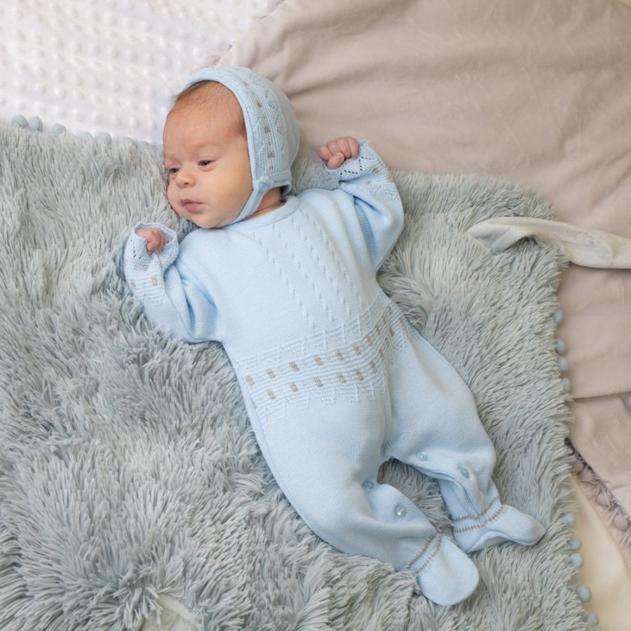 Clothing Dandelion Outfits | Knitted Onesie | Blue Knitted Onesie & Hat | Millie & Ralph