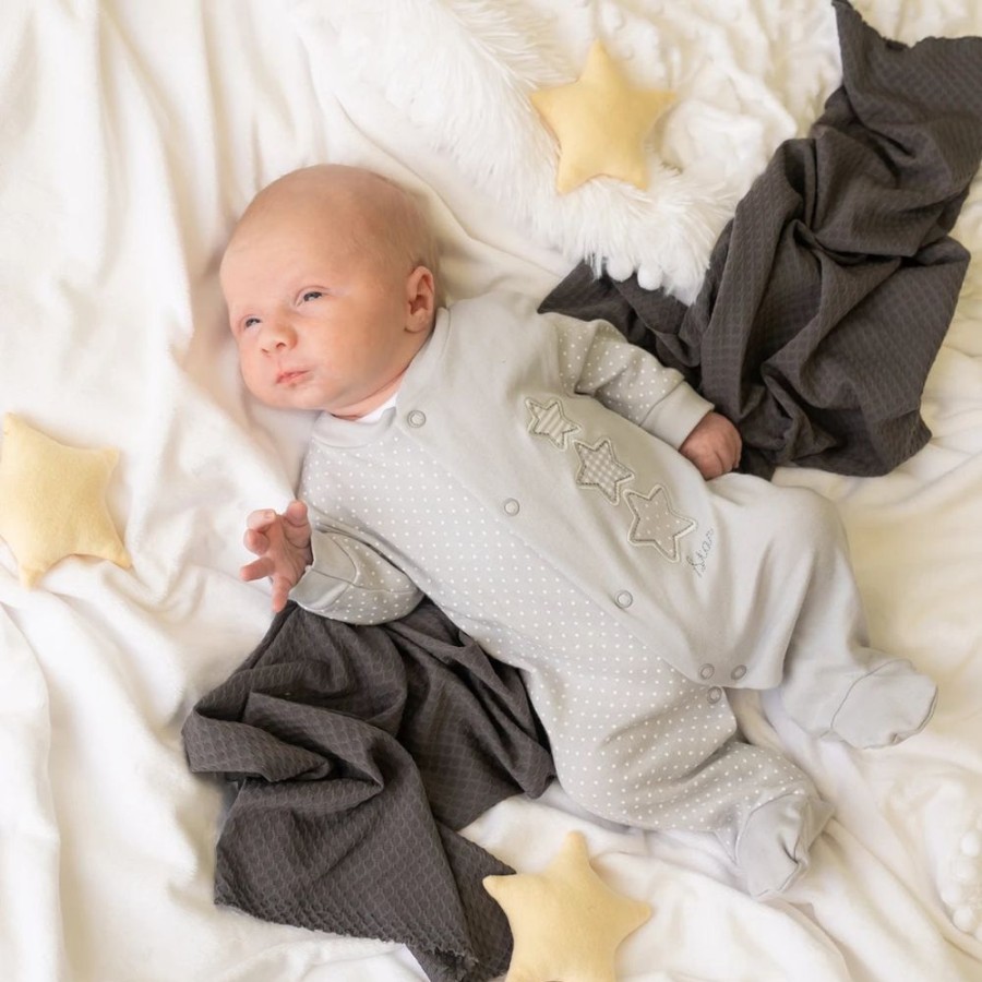 Clothing Dandelion Sleepsuits | Triple Stars Cotton | Grey Unisex Sleepsuit | Millie & Ralph