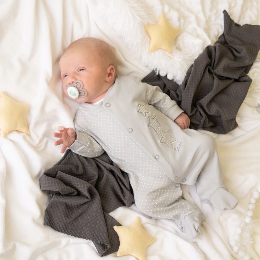 Clothing Dandelion Sleepsuits | Triple Stars Cotton | Grey Unisex Sleepsuit | Millie & Ralph