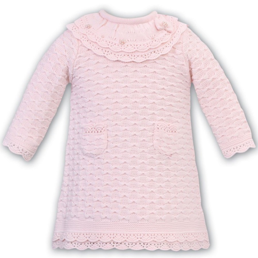 Clothing Sarah Louise Knitwear | Pink Pearl Collar Knitted Long Sleeve Dress