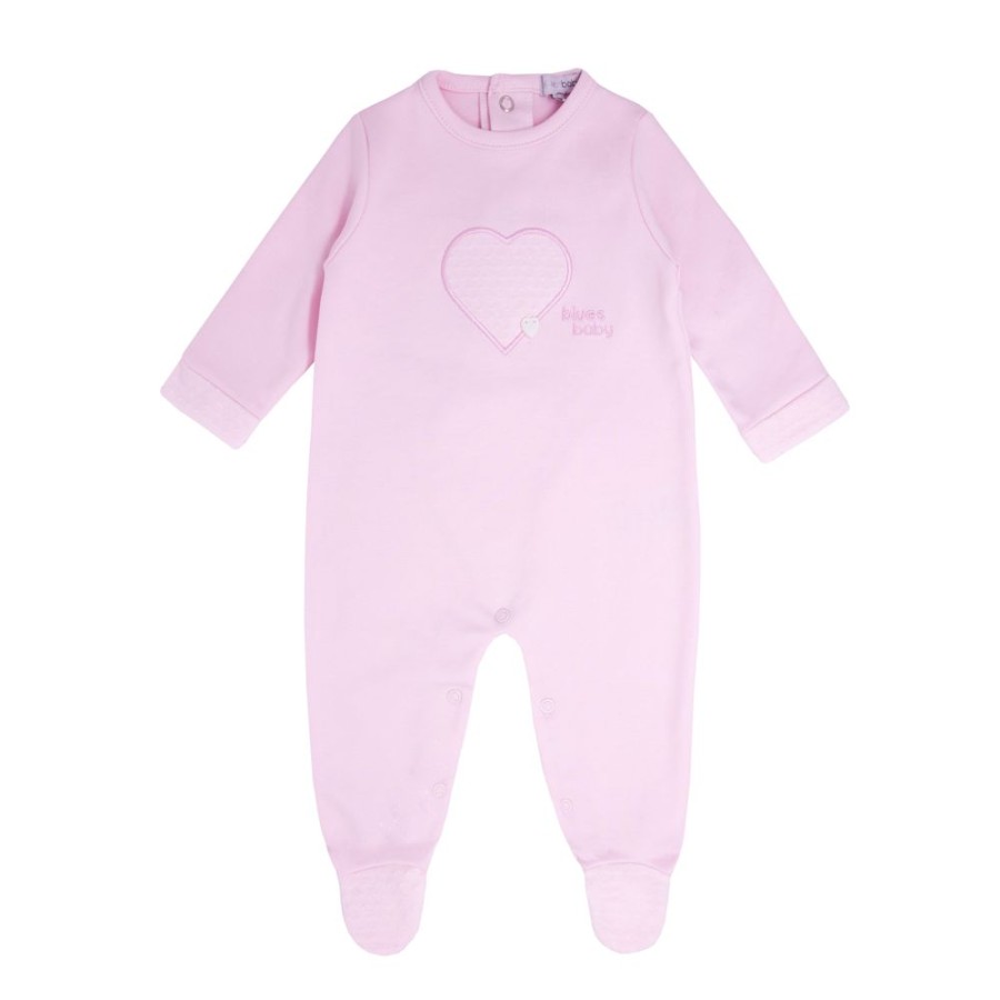 Clothing Blues Baby Sleepsuits | Pink Heart Applique All In One