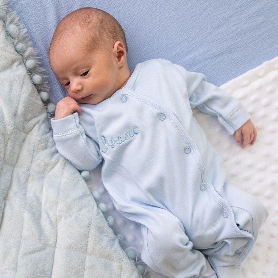 Personalised Millie & Ralph | Blue Personalised Name Popper Sleepsuit