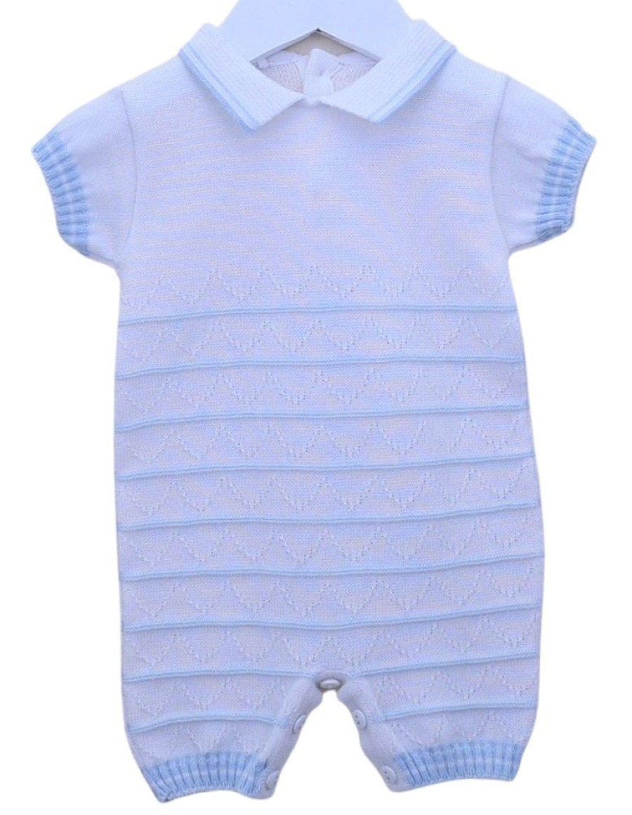 Clothing Pex Knitwear | Tristan' White Blue Stripe Knitted Romper