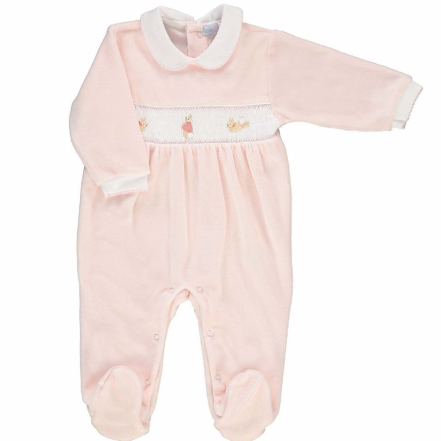 Clothing Mini La Mode Outfits | Pink Velour Flopsy Bunny Smocked All In One